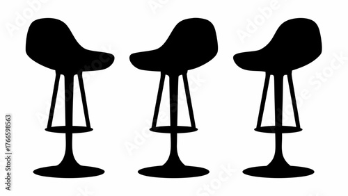 Sleek trio of modern bar stools in minimalist black silhouette, perfect seating for contemporary kitchens, bars, and stylish entertainment areas