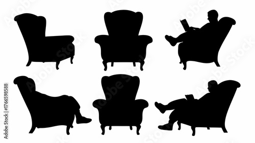 Elegant armchair silhouettes offer versatile designs for branding, interior decorating, and creative projects needing a touch of sophisticated comfort
