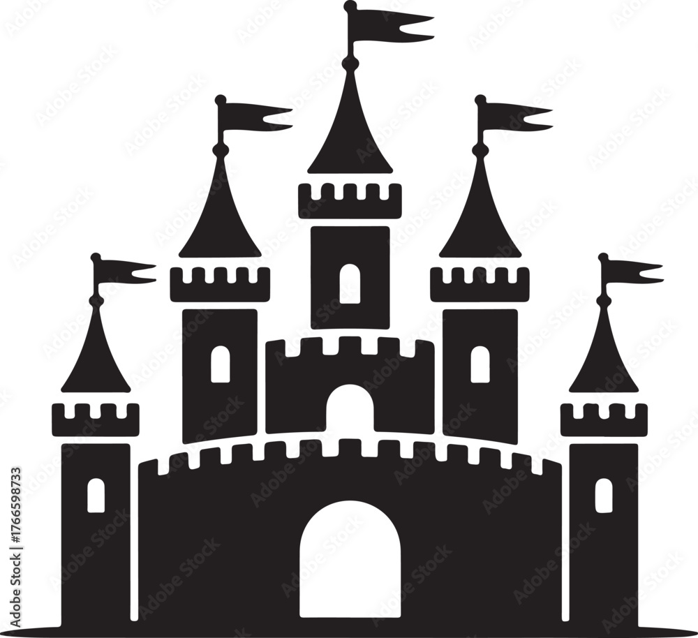 Fototapeta premium Castle Silhouette Icon Fantasy Architecture Kingdom Fortress Building Structure