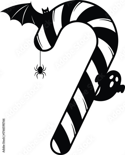 Halloween Candy Cane Silhouette – Minimal Black Flat Vector Design