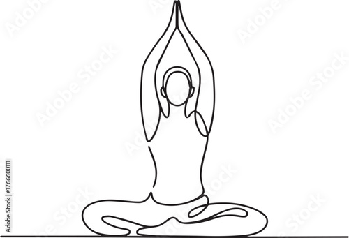 Continuous line art of person meditating in lotus pose symbolizing inner peace and mindfulness yoga practice serenity vector