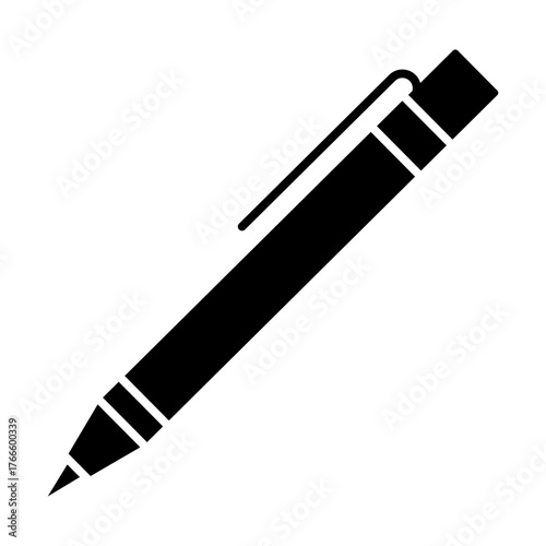 (Editable) Adobe Illustrator Artwork, Premium Quality Silhouette - Pen. Simple black and white drawing of a retractable pen, diagonal orientation.