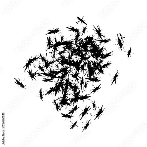 Grasshoppers Swarming in a Field