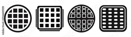 waffle minimal flat icon set, black color and white background
