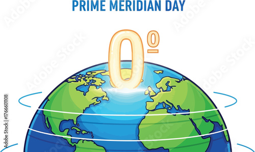 Illustration of the earth with the prime meridian for prime meridian day