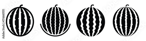 watermelon minimal flat icon set, black color and white background