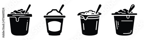 yogurt minimal flat icon set, black color and white background