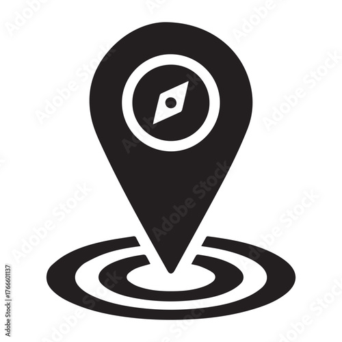 Location Pin Compass Icon Vector - GPS Navigation Map Pointer Symbol for Travel Apps