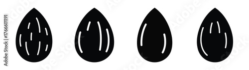 almond minimal flat icon set, black color and white background