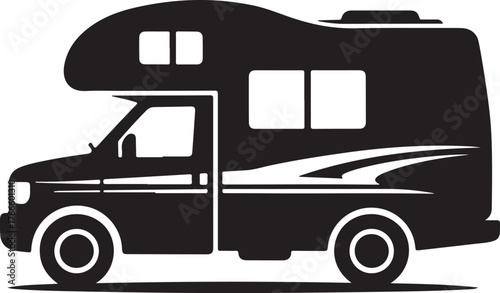 Silhouette of Motorhome RV camper vehicle, perfect for road trips and outdoor adventures