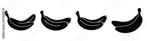 banana minimal flat icon set, black color and white background