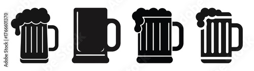 beer mug minimal icon set, black color and white background