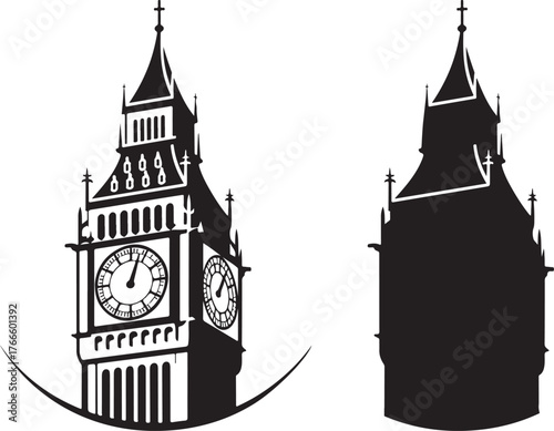 Big Ben Silhouette London Clock Tower Landmark Architectural Structure Illustration