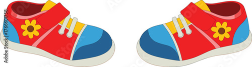 Children shoes illustration, colorful footwear drawing, kids sneakers artwork, cartoon shoes, lifestyle design, vector fashion, product design, playful, casual, style