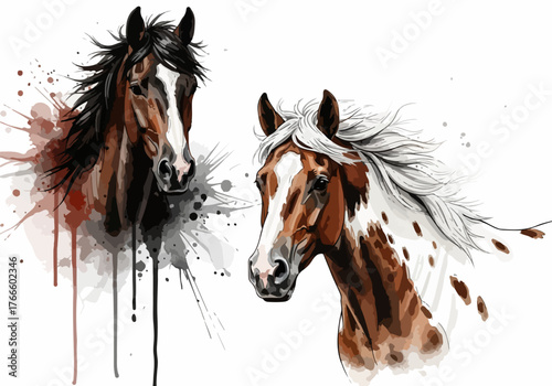 Watercolor Horses Modern Style Equine Art Print for Animal Lovers and Wall Decor