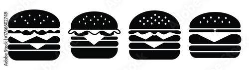 burger minimal flat icon set, black color and white background