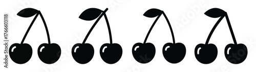 cherry minimal flat icon set, black color and white background
