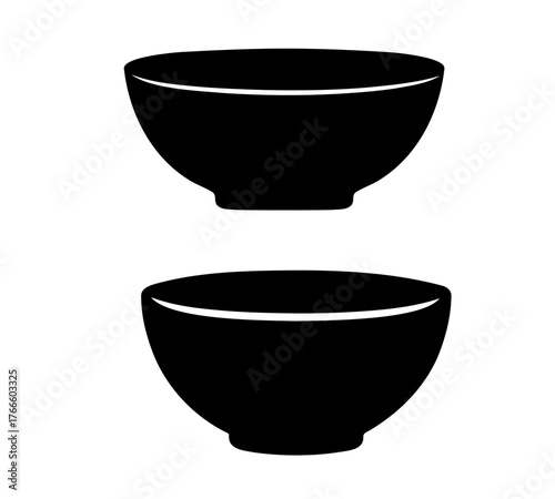 Two round bowls silhouette vector set