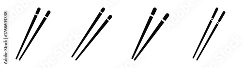 chopsticks minimal flat icon set, black color and white background