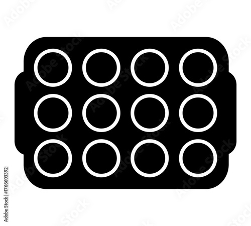 Vector silhouette muffin tray, 12 cavity cupcake pan kitchen bakeware