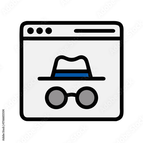 Stylish web browser window icon with sunglasses and hat representing privacy mode
