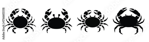 crab minimal flat icon set, black color and white background