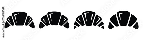 croissant minimal flat icon set, black color and white background