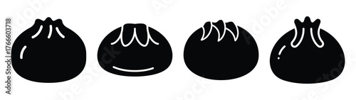 dumpling minimal flat icon set, black color and white background