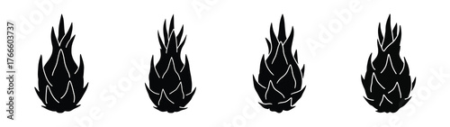 dragon fruit minimal icon set, black color and white background