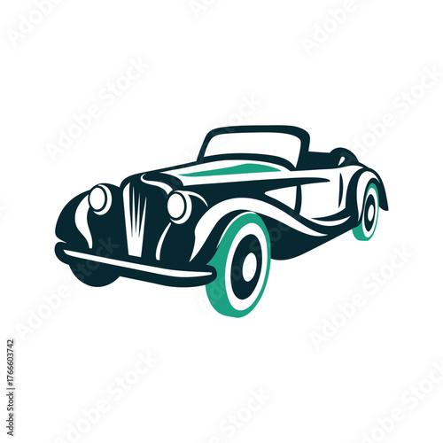 Classic Car Vector Illustration, Vintage Design A solid gold vintage car parked in a garage