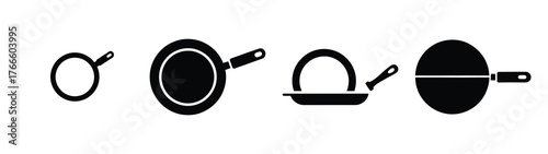 frying pan minimal icon set, black color and white background