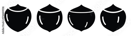 hazelnut minimal flat icon set, black color and white background