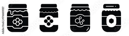 honey jar minimal icon set, black color and white background