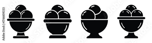 ice cream bowl icon set, black color and white background