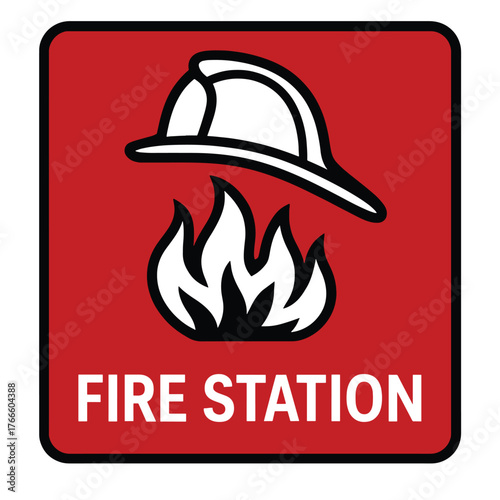 Fire station emblem with helmet and flames safety signage icon symbol public service