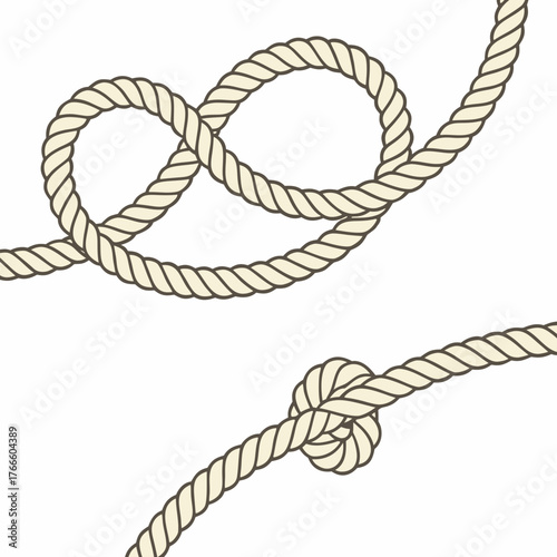Illustration of a thick rope with a knot and a loop against a white background