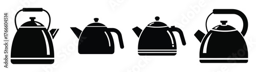 kettle minimal flat icon set, black color and white background
