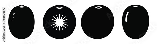 kiwi minimal flat icon set, black color and white background