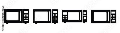 microwave minimal flat icon set, black color and white background
