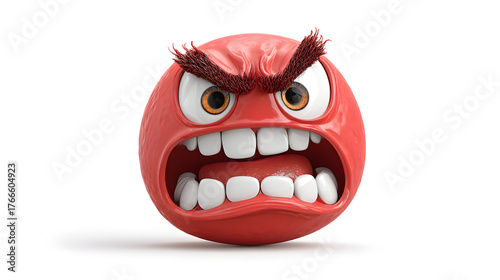 Red Angry Emoji Face Expression Isolated on White Background