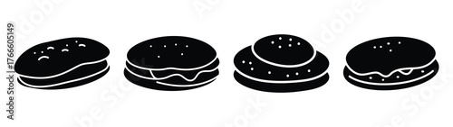 omelette minimal flat icon set, black color and white background