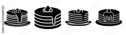 pancake stack minimal icon set, black color and white background