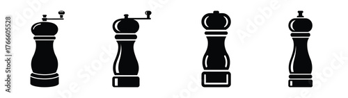 pepper mill minimal icon set, black color and white background