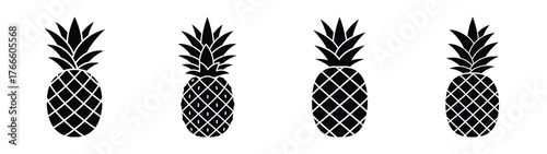 pineapple minimal flat icon set, black color and white background