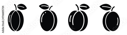 plum minimal flat icon set, black color and white background