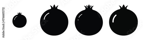 pomegranate minimal flat icon set, black color and white background