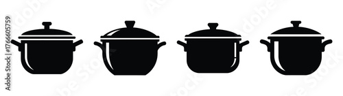 pot minimal flat icon set, black color and white background