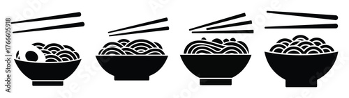 ramen minimal flat icon set, black color and white background
