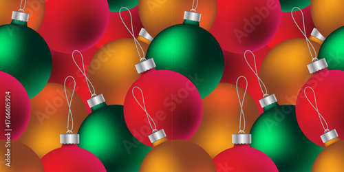 seamless pattern of colorful Christmas balls. realistic decorations for a Christmas tree. festive background in New Year colors. stock vector illustration. EPS 10.