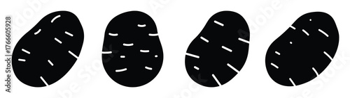 potato minimal flat icon set, black color and white background